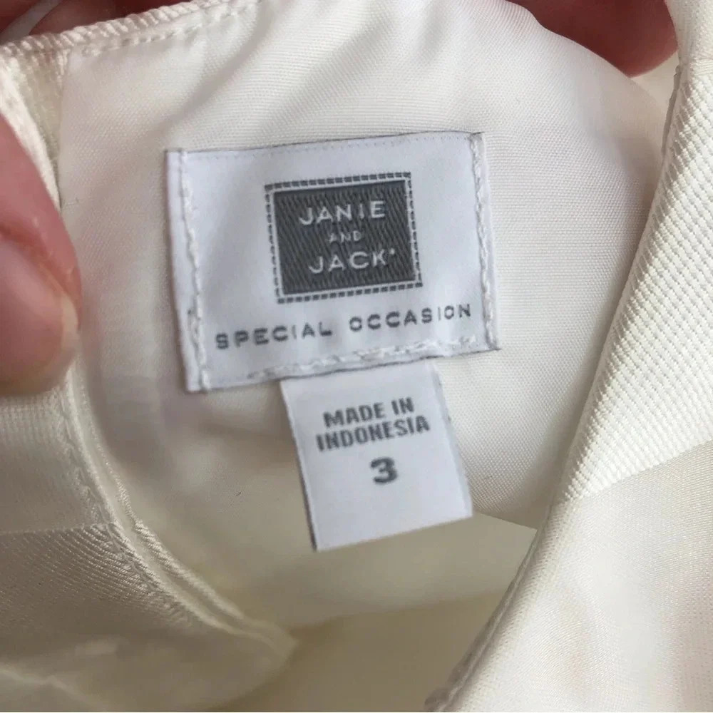 Janie and Jack Special Occasion dress ivory stripe organza sleeveless 3 years - Picture 5 of 11